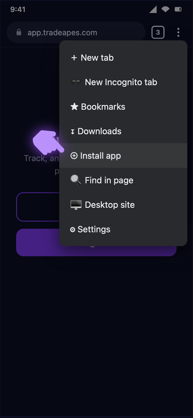 Open the Chrome menu and tap Install app