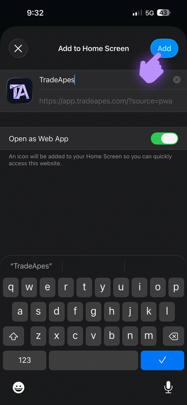 Tap Add to confirm